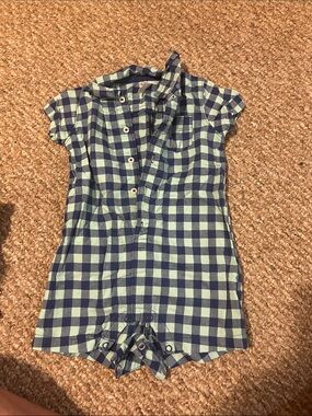 Carter's Navy and Mint Gingham Button Romper